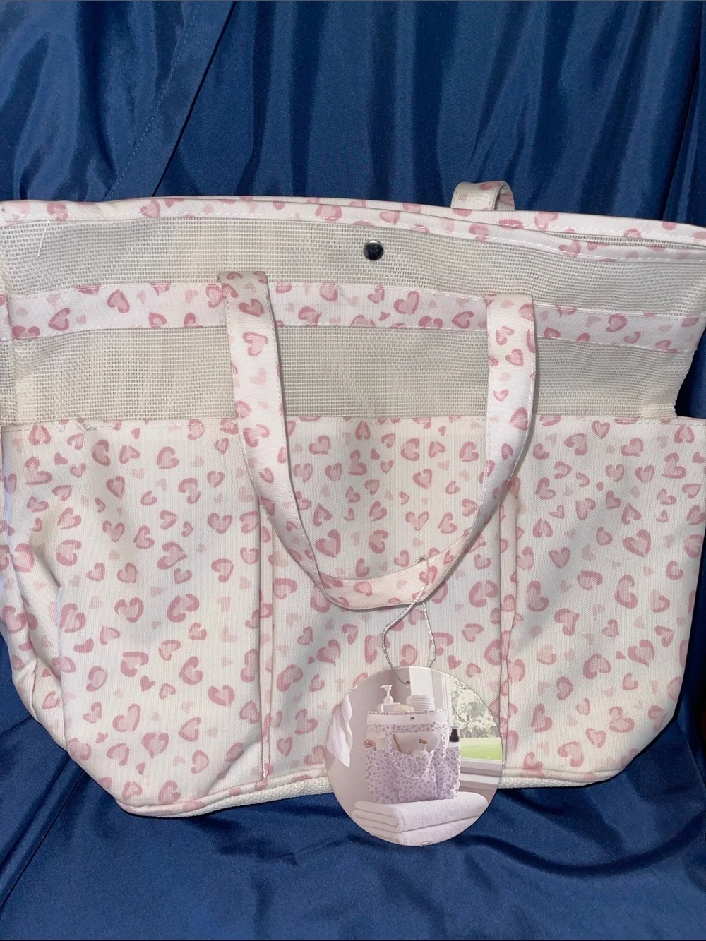 Pink Heart Print Bath Shower Caddy Tote